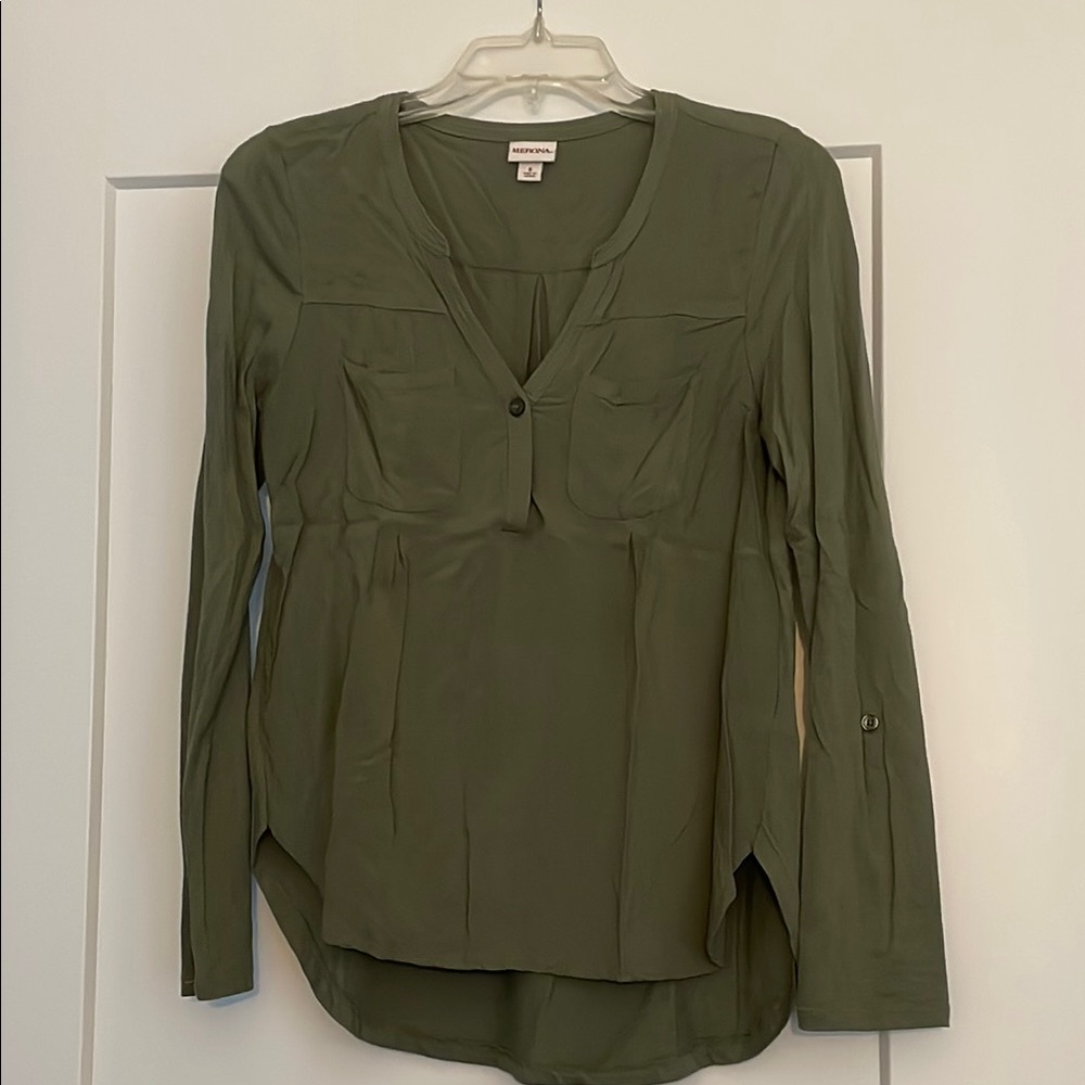 Olive Green Button-Up Women's Top